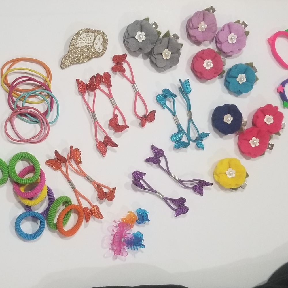 Bundle of hair clips and hairties